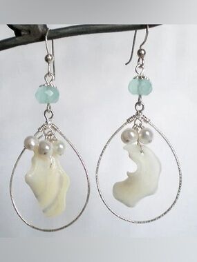 Shell Pearl Teardrop Dangle Drop Earrings Boho Coastal Sterling silver Jewelry